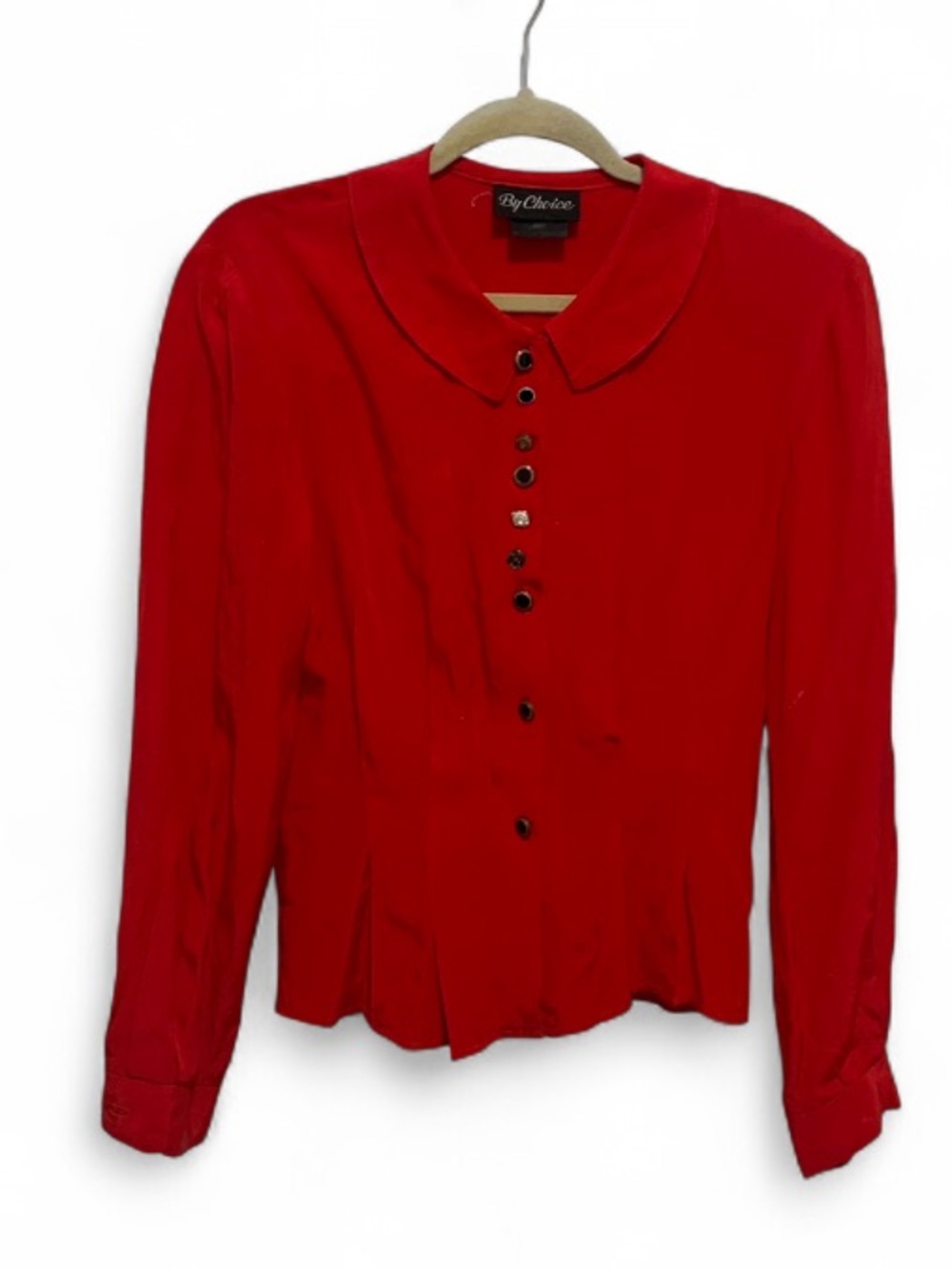 Vintage By Choice Bright Red Long Sleeve Button-Up Blouse